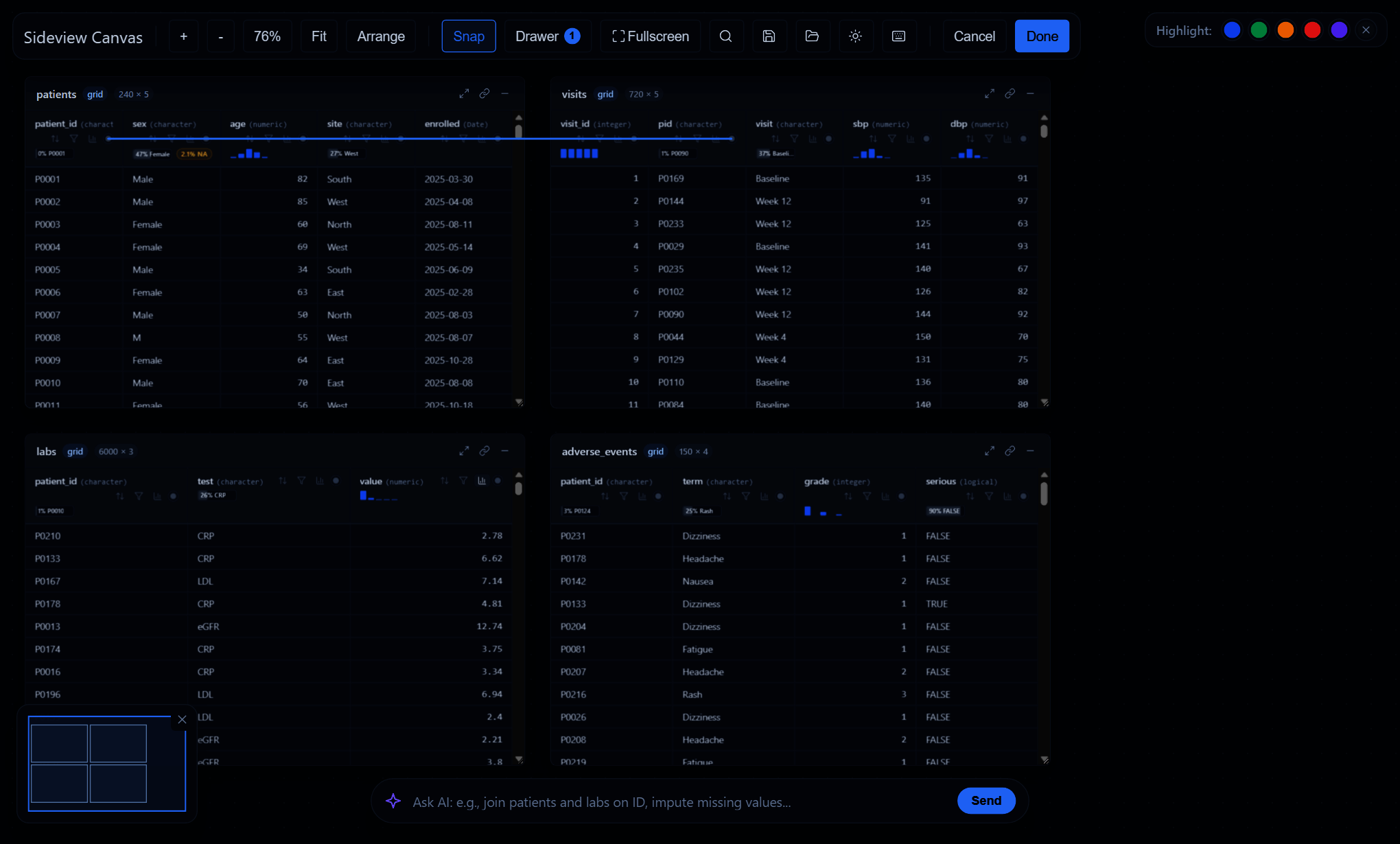 The canvas in the dark theme