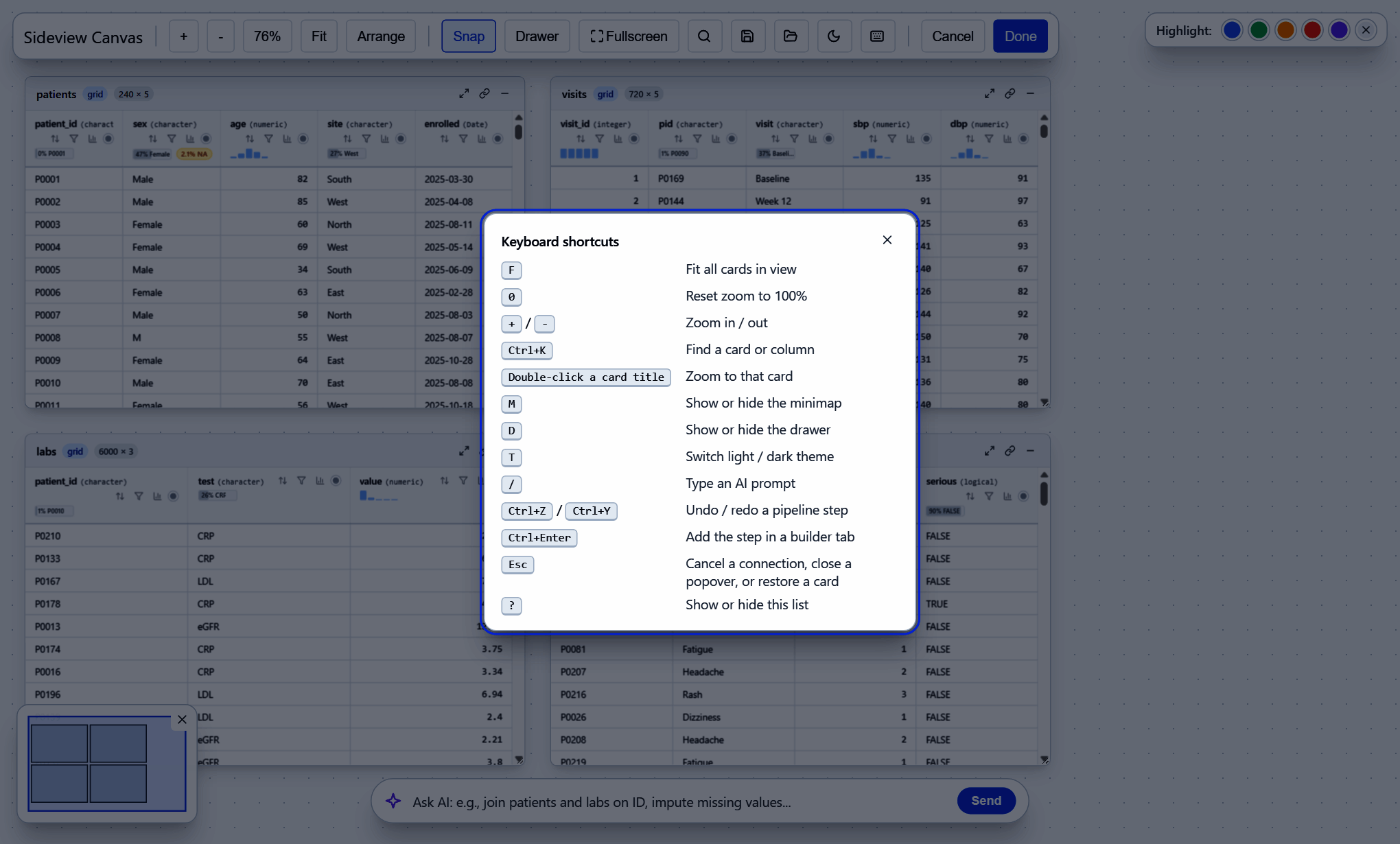 Keyboard shortcuts dialog